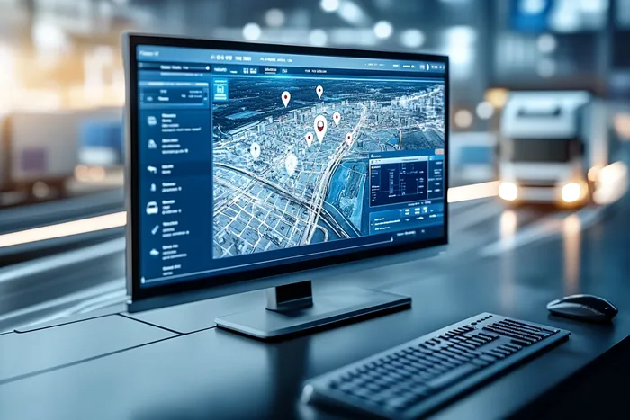 Monitor z mapą i panelem na biurku