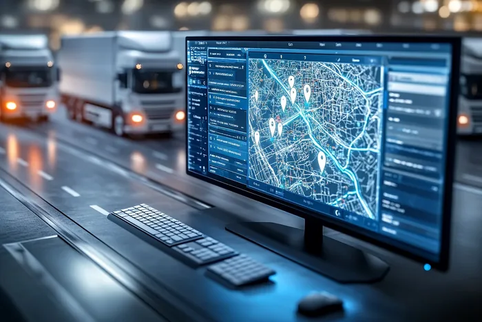 Tablet z mapą i panelem bocznym na biurku