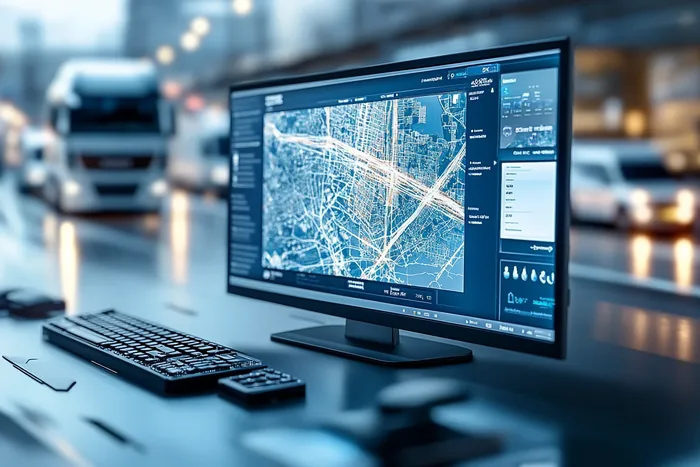 Monitor z mapą i panelem na biurku