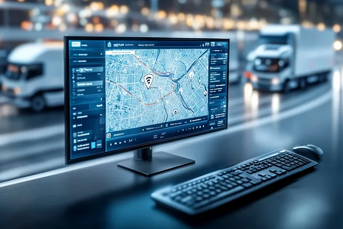 Monitor z mapą i trasami na biurku