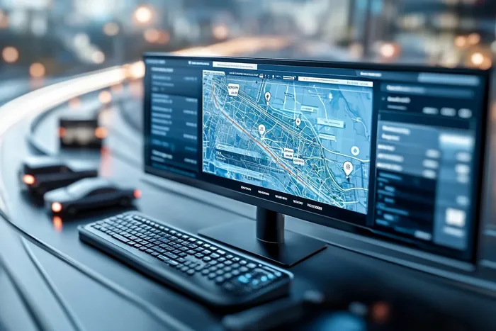 Tablet z mapą i panelem bocznym na biurku